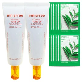 Innisfree Vitamin C Blemish Tone-Up Sun Cream 50mL 2 x (10 Green Tea Masks) / 이니스프리 비타민C 잡티 톤업 선크림 50mL 2개+(그린티 마스크10매)