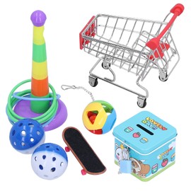 Zerodis Bird Training Toy Set, Budgie Cockatiel Parakeet Grey African Greys 7 Pieces Mini Shopping Trolley Training Rings Skateboard Bell Ball Kit