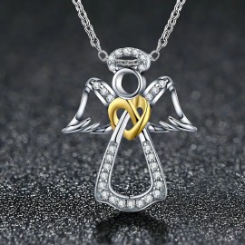 Collar Dije Angel De Guarda Alas Angelito Protección Amor Mujer Chapado En Plata 925 Bautizo Comunión Confirmación Recuerdo Religioso
