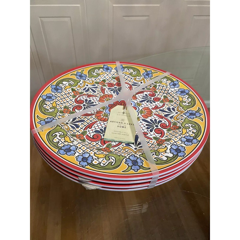 Artisan De Luxe Melamine Spanish Tile Medallion Dinner Plates 11"