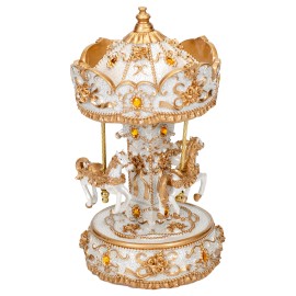 Elanze Designs Gilded Gold Tone Horse Musical Carousel 10" Rotating Figure Plays Carousel Waltz