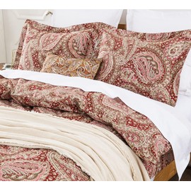 DAUAOTO King Size Duvet Cover Set - 104"X90" Cover + 2 Pillow Shams, Cotton Bedding Sets, Red Gold Paisley Pattern