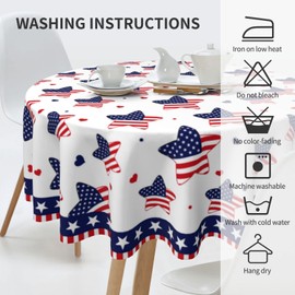QIPNVY 4th of July Tablecloth Round Patriotic Tablecloth 60 Inch Fourth of July Tablecloth for Home Kitchen Dining Table Decor
