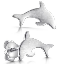 MATERIA by Matthias Wagner SO-462 Women's Stud Earrings 925 Silver Dolphin Earrings Matte, Sterling Silver