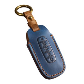 Hontumax Vintage Leather 5-Button Key Fob Cover Case for Nissan Pathfinder Rogue Ariya Versa Kicks Sentra Armada Murano 2025 2024 2023 (Blue)