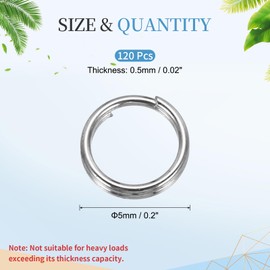 MECCANIXITY Split Key Rings, 0.5mm Thick 5mm OD 304 Stainless Steel Open Jump Ring Solid Keychain Loop Buckle for Keychains Car Key Hanging, 120pcs