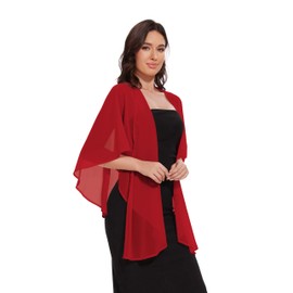 Gosunny Women's Chiffon Shrugs Scarves and Wrap for Evening Dress Sheer Wedding Cover Up, red