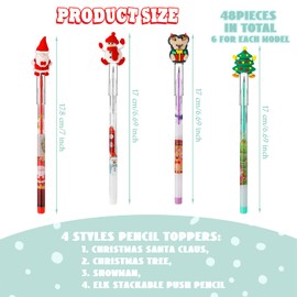 BBTO Christmas Pencils for Kids Gifts Multi Point Stackable Push Pencil Christmas Stackable Pencils with Santa Christmas Tree Elk Snowman for School Christmas Party Favors Classroom Rewards (48 Pcs)