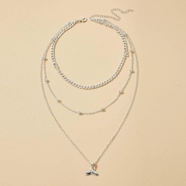 TseenYi Fishtail Pendant Necklace Chain Silver Layered Satellite Necklaces Choker Vintage Collar Chain Necklace for Women and Girls