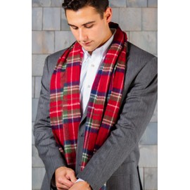 Fishers Finery Men's 100% Pure Cashmere Scarf, Warm Comfortable (Red Nvy Plaid)