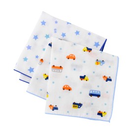 Miki House Hot Bisquets 76-8037-490 Gauze Handkerchief Set, Boys and Girls, Newborn, Baby Clothes, White x Blue, Free