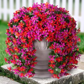 Ivydale Artificial Fake Hanging Flowers Plants Lily for Outdoors Fall Decor, 2 PCS Faux Outside Lily Flower Vines UV Resistance Realistic Silk Fall Flowers for Home Wall Patio Porch Balcony (mixred)