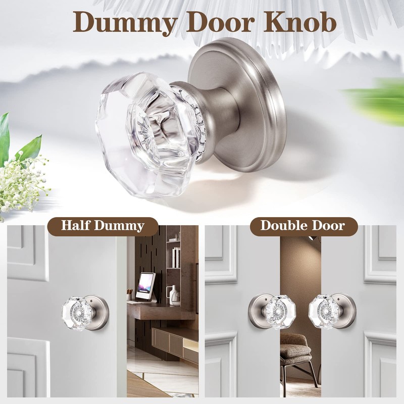 CLCTK 4 Pack Glass Dummy Door Knobs, Single Side Dummy