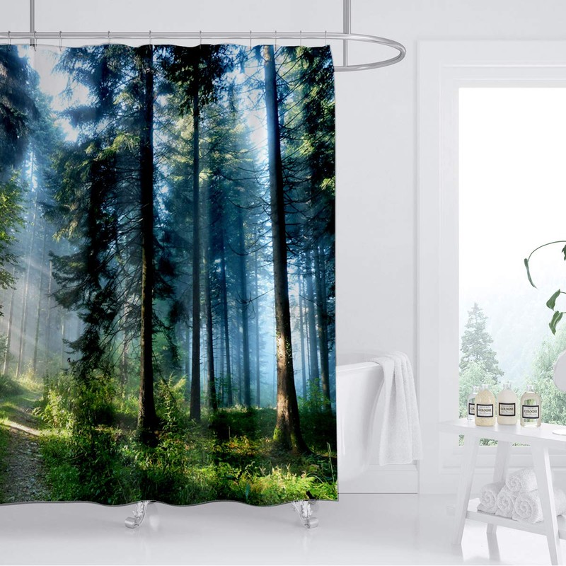 ZXMBF Trees Forest Sunlight Shower Curtain Straight Tall Trees Sunshine