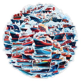 50PCS Cargo Ship Stickers for Laptop,Bumper,Scrapbook,Skateboard,Water Bottle,Helmet,Luggage,Guitar,Bike,Cute Cartoon Boat Stickers,Waterproof Vinyl Decals,Gift for Teens Children Adults Kids
