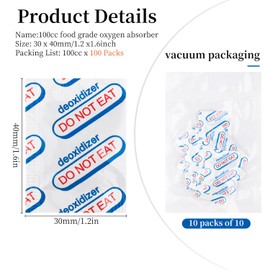 100Packs 100CC Oxygen Absorbers, Food Grade Oxygen Absorbers for Long Term Food Storage, Food Preserving Dehydrating Food Storage in Vacuum Mylar Bags and Jars