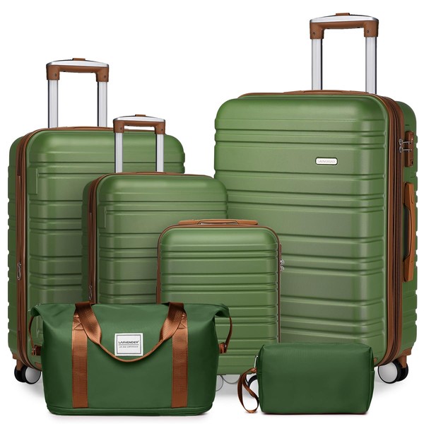 LARVENDER Luggage Sets 6 Piece, Expandable Hardside Carry on Suitcase