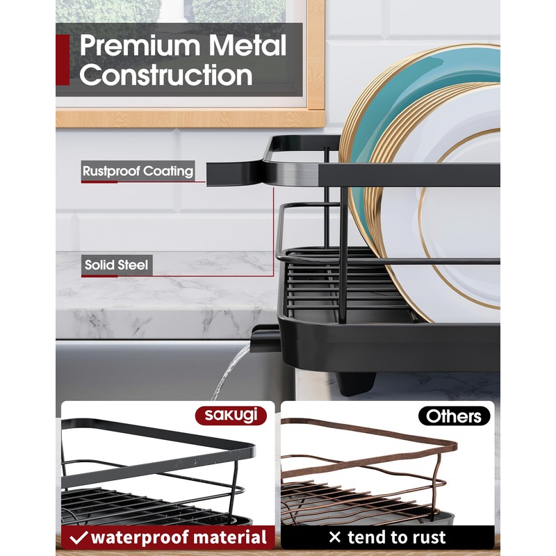 Sakugi Stainless Steel Dish Drying Rack for Kitchen Counter, Sink