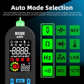 BSIDE Rechargeable Digital Multimeter Electrical Amp Tester Color LCD 6000 Counts Automatic Smart Voltmeter VFC Capacitance Diode AC DC Current Continuity Voltage Tester with Carrying Case