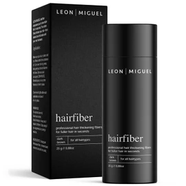 LEON MIGUEL Hair Fiber - Haarverdichtung - Premium Streuhaar/Schütthaar mit Soforteffekt bei Geheimratsecken, Haarausfall und lichtem Haar - Haarpuder | 25g (Dunkelbraun)