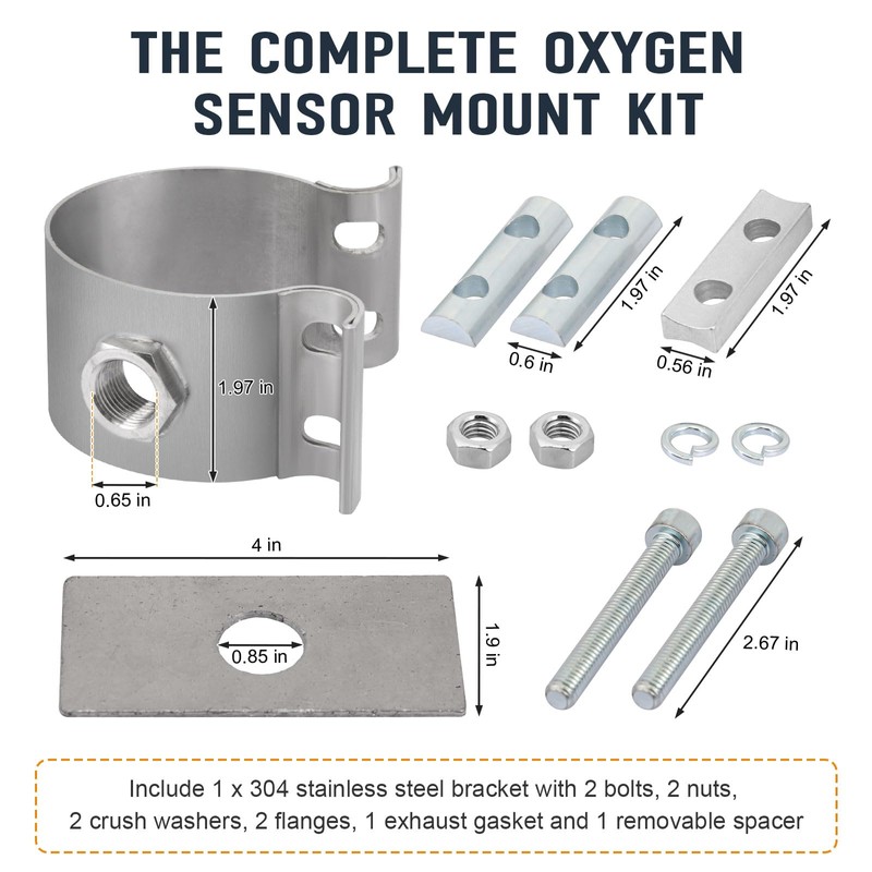 Oxygen Sensor Adapter for 2-1/4"-2-1/2" Clamp-On Wideband Oxygen Sensor Pipe,