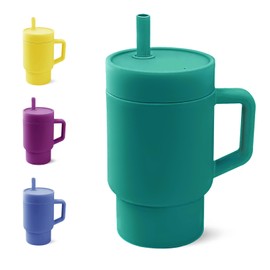 DLOCCOLD Silicone Straw Cup, Adorable Miniature Tumbler with Spill Proof Straw Handle, Tumbler Cup, 10oz, Easy to Clean