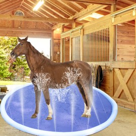 OOXYG Thickened Horse Splash Pad Toy, Anti-Slip Horse Bathtub for Summer, Durable Outdoor Water Play Mat for Horse and Dog, Pet Swimming Pool Bathtub(78in, Blue)