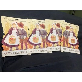 American Greetings Vtg American Greetings Thanksgiving Pilgrim Boy & Girl Die Cut Decoration 12”