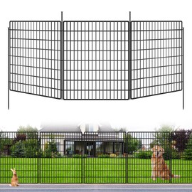 5 Panels Dog Fence Outdoor for Yard, 33 in(H) X 12 ft(L) Decorative Garden Fence Rustproof No Dig Animal Barrier Fencing Metal Wire Panel Border Patio Rabbits Ground Stakes Fencing