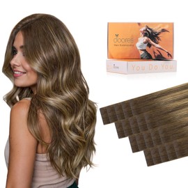 DOORES Seamless Tape in Hair extensions Human Hair, Balayage Chocolate Brown to Caramel Blonde 16 Inch 50g/20pcs, Hand Tied Tape In Extensions