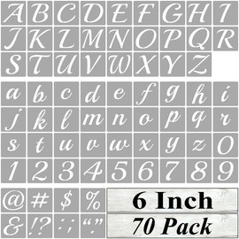 6 Inch Alphabet Letter Stencils for Painting - 70 Pack Letter and Number Stencil Templates with Signs for Painting on Wood, Reusable Cursive Letters Stencils for Chalkboard Wood Signs & Wall Art