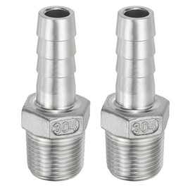 PATIKIL 304 Stainless Steel Barb Hose Fitting, 2 Pack 3/7" Hose Barb x 3/8" NPT Thread Pipe Connector Adapter Quick Fittings for Bore Air Water Connecting