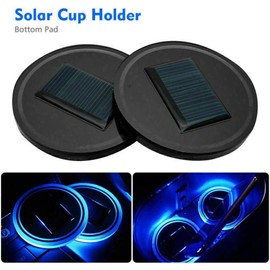 SUNWAN Solar LED Cup Holder Light 2 PCS Blue LED Car Cup Coasters, Waterproof Bottle Drinks Pad Mats Car Atmosphere Lamps