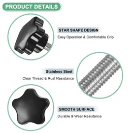 M METERXITY 4-Pack Star Clamping Knobs, M6x30mm Male Thread Hand Tightening Screw for Machinery/Electronic/Furniture/Umbrella Base, Machine Handle Replacement [Stainless Steel, Black]