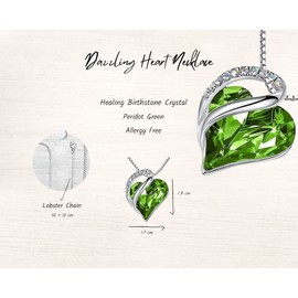 Angel's Finery Dazzling Love Heart Pendant Birthstone Crystals Necklace Comfortable Adjustable Fit Women Australia Stock Women’s Birthday EOFY Extended Jewelry (Peridot Green)