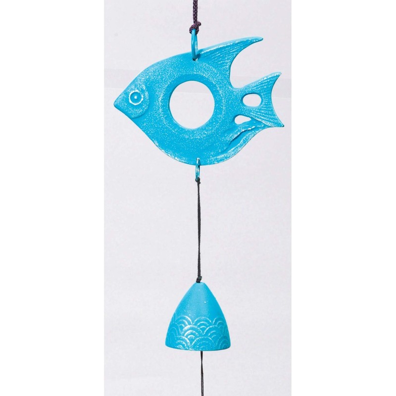 Iwachu Wind Chime, Tropical Fish, Silver/Turkey Blue, Body Size (cm):