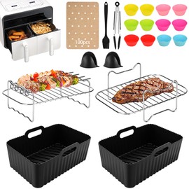 Zoutpy Hot Air Fryer Accessories, 21-Piece Air Fryer Accessories Set, Airfryer Accessories for Ninja Foodi Dual Zone AF400EU AF300EU, Tower, Innsky, Princess and Other Dual Airfryer 7.6 L-9.5 L