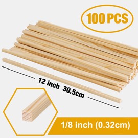 Square Wooden Dowel Rods Wood Sticks for Crafts 1/8"x 12", 100 PCS Square Wood Dowels Wooden Sticks for Crafting, Unfinished Pine Hardwood Sticks for Models Making Miniatures Woodworking Dollhouses