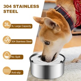 3L/101oz Dog Water Bowl No Spill, No Drip Slow Drinking Dog Water Bowl Spill Proof, Stainless Steel Slobber Stopper for Messy Drinkers, Small Medium & Large Dogs