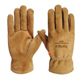 KameLo Premium Cowhide Nubuck Leather Outdoor Camping Multipurpose Rigger Utility Safety Gloves with Cotton Lining KC Certified (LIBERO) (Medium)