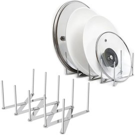 Topfdeckelhalter Organizer Edelstahl für Grill Küche 2er Set | Teleskopisch, Faltbar, Tellerhalter, Deckelhalter, Rippchenhalter für BBQ Grillpartys