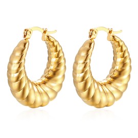 coadipress Croissant Earrings for Women Twisted Round Hoop Earrings Elegant Small Hoop Earrings 14K Gold Plated Croissant Stud Earrings Chunky Gold Earrings Jewelry Gifts (gold)