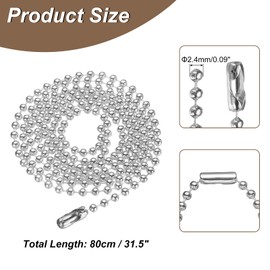 HARFINGTON Iron Ball Chain 2.4mm 31.5" Length Round Bead Necklace Dog Tag Pull Chains with Connectors Clasps for Men Women Jewelry Making Bracelets Keychain, Silver
