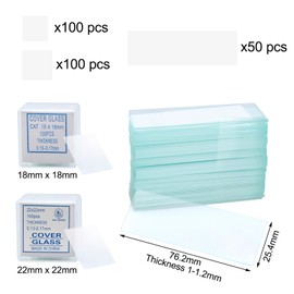 Microscope Slides 76.2 x 25.4 mm, Slides and Cover Glasses, Cover Glasses and Slides, Microscope Slides, with 200 Pieces 18 x 18 mm and 22 x 22 mm Cover Glasses (Transparent)