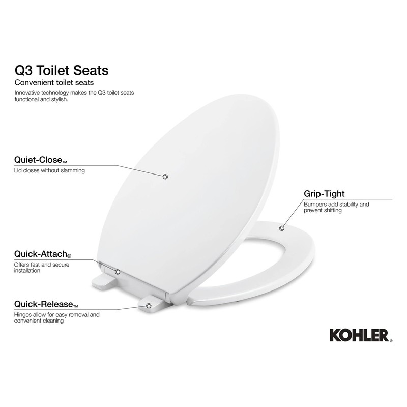 KOHLER K-4008-V10 Reveal Quiet Close Toilet Seat with Grip Tight