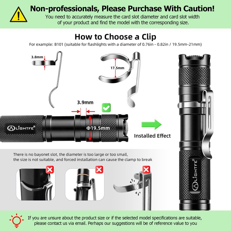 LIGHTFE B119 Flashlight Clip for 11-12 mm Diameter and 3-3.4