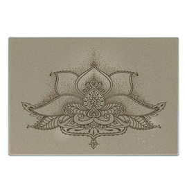 Lunarable Vintage Tribal Cutting Board, Oriental Lotus Flower Motif Eastern Theme Pattern Illustration, Decorative Tempered Glass Cutting and Serving Board, Small Size, Tan Umber
