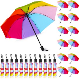 Silkfly 24 Pcs Rainbow Umbrella Bulk Compact Portable Tri Fold Collapsible Pride Umbrella for Adult Travel Rain Windproof(Fresh Color)