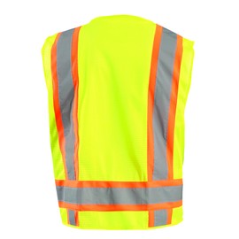 OccuNomix ECO-ATRNSM-YL High Visibility Value Mesh Two-Tone Zipper Surveyor Safety Vest, Class 2, 100% ANSI Polyester Mesh, Large, Yellow