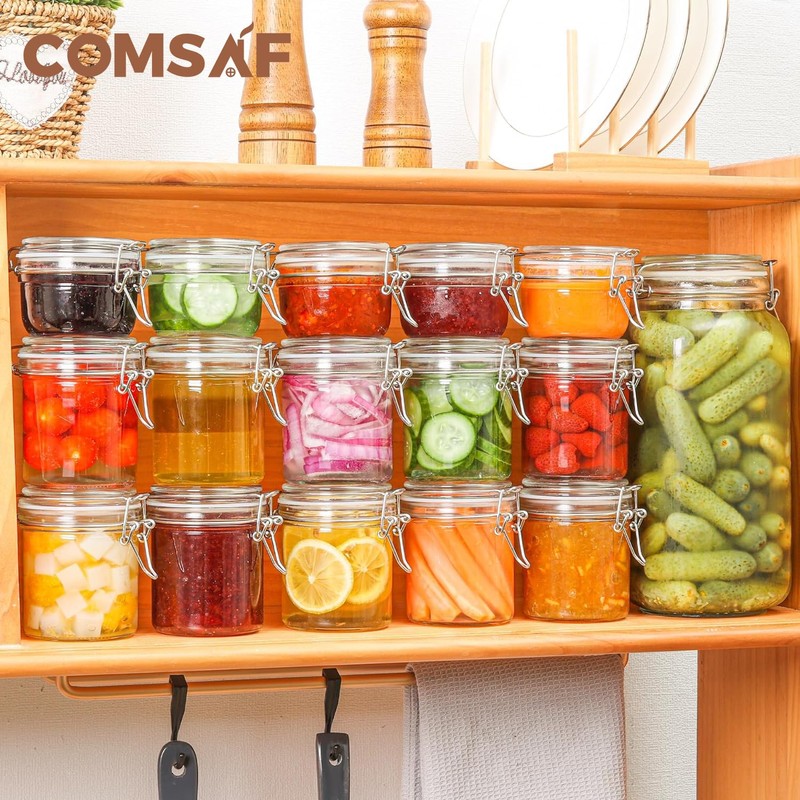 ComSaf 8oz Small Airtight Glass Jars Set of 6 with